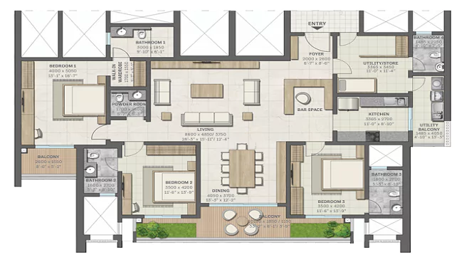 ROF Pravasa 3BHK Floor Plan
